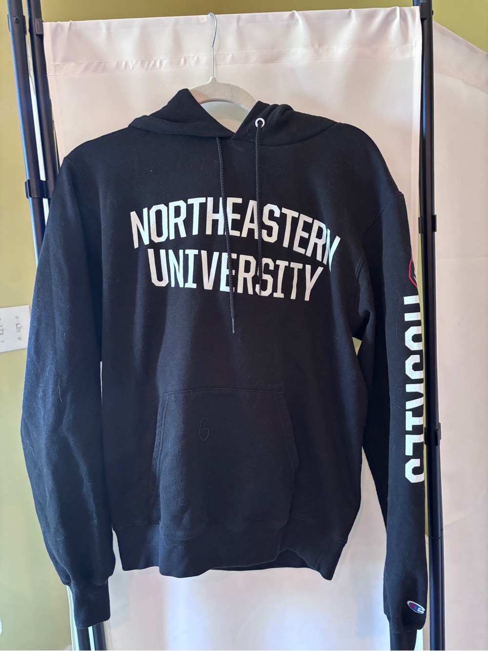 Champion Black Northeastern University Hoodie with Sleeve Print